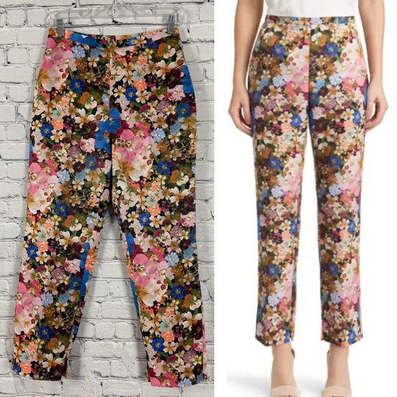 Ted Baker London Madonid Floral Print Slim Trouser Pants Ted Size 1 Womens US 4 - Picture 1 of 15